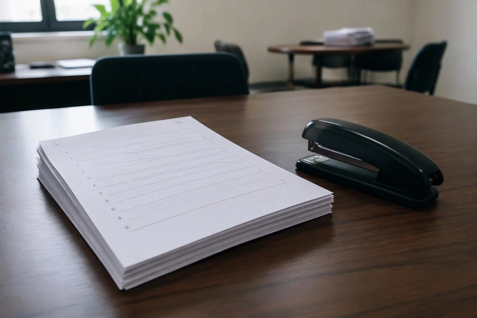 Pilha de folhas grampeadas com o regimento de reuniões